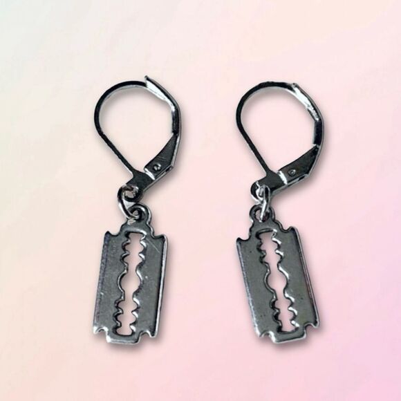 Dainty, Faux Razor Blade, Nickel Free, Small Hoop Earrings - Picture 1 of 6